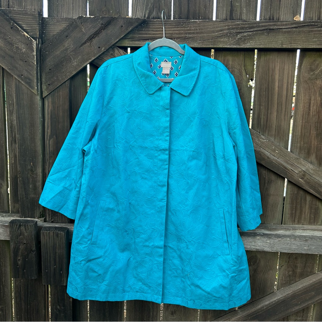 Chico's Floral Textured Hidden Button Jacket